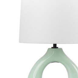 Beliani Lys Green Ceramic Drum Table Lamp With Half-Round Base, Minimalist Side Table Light, - thumbnail 4