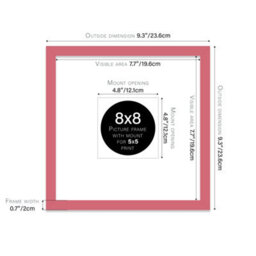 "8X8"" Pink Picture Frame - 8X8"" Square Frame With 5X5"" Mount For 8X8""/5X5"" Pictures Vintage Style Gallery Wall, 1 Pack" - thumbnail 2