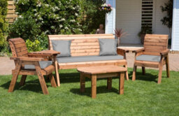 Charles Taylor Trading Charles Taylor Wooden Garden 5 Seater Multi Chair Bench Set & Table Grey Cushion
