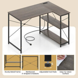 Computer Desk With Power Outlet L-Shaped Desk Home Office - thumbnail 5