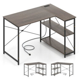 Computer Desk With Power Outlet L-Shaped Desk Home Office - thumbnail 1