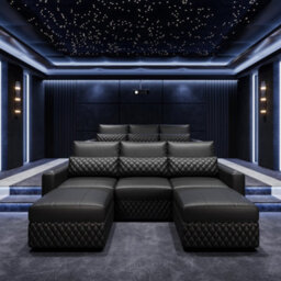 Valencia Pisa Top Grain Nappa 11000 Leather Lounge Sectional Loveseat Sofa With 2 Ottomans Black Removable Cushions - thumbnail 4