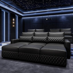 Valencia Pisa Top Grain Nappa 11000 Leather Lounge Sectional Loveseat Sofa With 2 Ottomans Black Removable Cushions - thumbnail 5