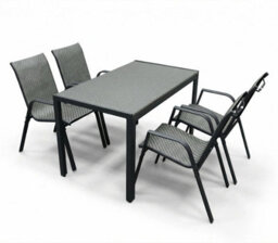 Alivio 5-Piece Metal Outdoor Patio Dining Set With Table & 4 Chairs, Garden Furniture For Balconies & Terraces (Grey) - thumbnail 1