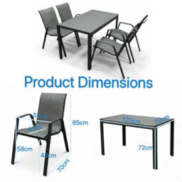 Alivio 5-Piece Metal Outdoor Patio Dining Set With Table & 4 Chairs, Garden Furniture For Balconies & Terraces (Grey) - thumbnail 9