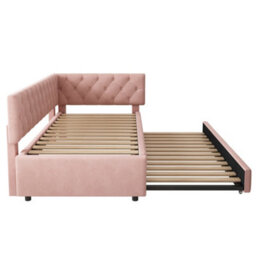 Modernluxe 3Ft Single Sofa Bed, Daybed With Pull-Out Bed, 90 X 190 Cm, Trundle Beds For Adults And Kids, Velvet, Pink - thumbnail 7