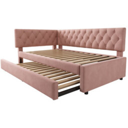 Modernluxe 3Ft Single Sofa Bed, Daybed With Pull-Out Bed, 90 X 190 Cm, Trundle Beds For Adults And Kids, Velvet, Pink - thumbnail 8