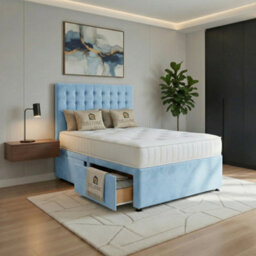DS Living Casia Sky Blue Drawer Bed - Divan Bed Frame - thumbnail 1