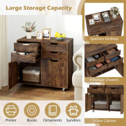 Gainoom 4 Drawer Dresser Chest Brown Mobile Storage Cabinet With Doors & Universal Wheels - thumbnail 8