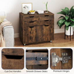 Gainoom 4 Drawer Dresser Chest Brown Mobile Storage Cabinet With Doors & Universal Wheels - thumbnail 9