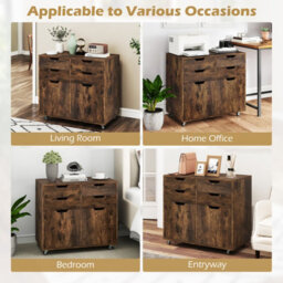 Gainoom 4 Drawer Dresser Chest Brown Mobile Storage Cabinet With Doors & Universal Wheels - thumbnail 6
