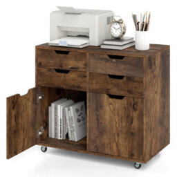 Gainoom 4 Drawer Dresser Chest Brown Mobile Storage Cabinet With Doors & Universal Wheels - thumbnail 1