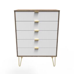 Moderna Ready Assembled Matt White Dark Oak Effect 5 Drawer Wide Chest (H)1075mm (W)765mm (D)415mm - thumbnail 2