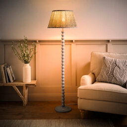 Valuelights Bobbins Pastel Blue Floor Lamp With Floral Pleated Shade And Bulb - thumbnail 1