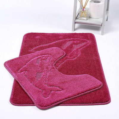 Homes & Linen Dolphin Dusty Pink Bath Mats Non Slip Bathroom Mats 2 Piece Pedestal And Bath Mat Set