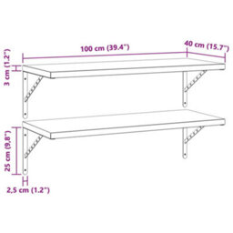 Berkfield Wall Shelves 2 Pcs 100X40 Cm Silver Stainless Steel - thumbnail 9