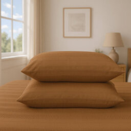 MHG Textiles Waffle Stripe Duvet Cover Set - Soft 200Tc Polycotton Blend, Hotel Quality Bedding - (King, Tan) - thumbnail 8