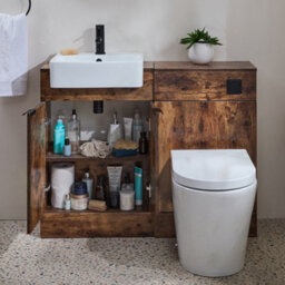 Homestylestore 1050mm Dark Oak Bathroom Combination Vanity Toilet Unit With Black Finger Pull Handle - thumbnail 1