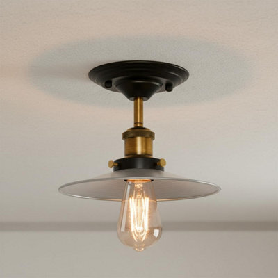 Industrial Vintage Semi Flush Mount Ceiling Lights Metal Satin Nickel Shade E27 Holder For Kitchen, Living Room, Hallway - image 1