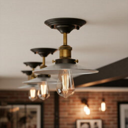 Industrial Vintage Semi Flush Mount Ceiling Lights Metal Satin Nickel Shade E27 Holder For Kitchen, Living Room, Hallway - thumbnail 6