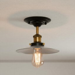 Industrial Vintage Semi Flush Mount Ceiling Lights Metal Satin Nickel Shade E27 Holder For Kitchen, Living Room, Hallway - thumbnail 1