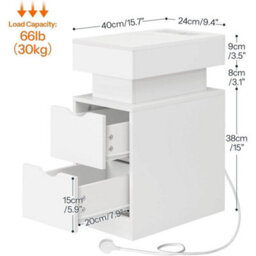 Bedside Table W/ Charging Station Led Nightstand W/ 2 Drawers Side Table - thumbnail 2
