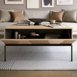 Arte Flow 6 Coffee Table 100Cm - Oak Vincenza & Black Modern Table With Drawer Storage - thumbnail 5