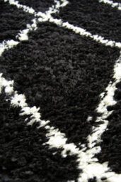 Melrose Shaggy Nomadic Black White Patterned Lines Indoor Large Area Rug 160/230Cm - thumbnail 2