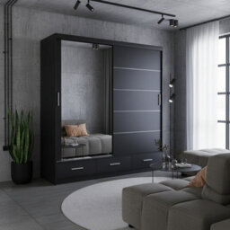 Florence 203L Sliding Wardrobe With Mirror Spacious 2 Door Storage For Bedroom And Living Room Black With Mirror - thumbnail 1