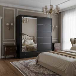 Florence 203L Sliding Wardrobe With Mirror Spacious 2 Door Storage For Bedroom And Living Room Black With Mirror - thumbnail 2