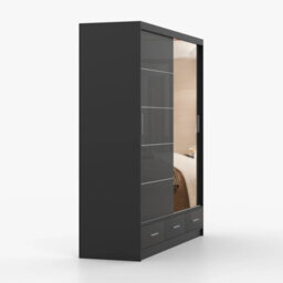 Florence 203L Sliding Wardrobe With Mirror Spacious 2 Door Storage For Bedroom And Living Room Black With Mirror - thumbnail 4