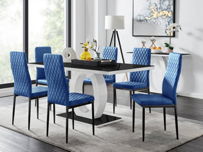 Furniturebox Uk Giovani 6 Black Dining Table & 6 Navy Velvet Milan Black Leg Chairs - image 1