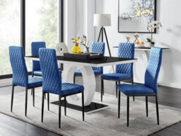 Furniturebox Uk Giovani 6 Black Dining Table & 6 Navy Velvet Milan Black Leg Chairs - thumbnail 1