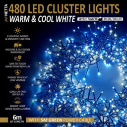 NETTA 480 Led Cluster String Lights 6M Indoor/outdoor Christmas Lights - Warm & Cool White - thumbnail 2