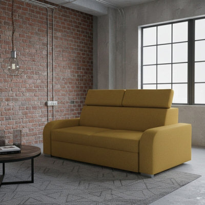 Oslo M3 3 Seater Sofa With Adjustable Headrests No Bed Function Upholstered Modern Freestanding Couch Various Colours Yellow - image 1