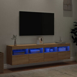 Berkfield Tv Wall Cabinets With Led Lights 2 Pcs Sonoma Oak 80X30X40 Cm - thumbnail 4