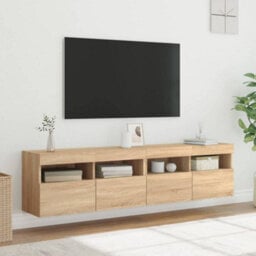 Berkfield Tv Wall Cabinets With Led Lights 2 Pcs Sonoma Oak 80X30X40 Cm - thumbnail 5
