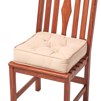 Homescapes Taupe Beige Cotton Dining Chair Booster Cushion - image 1