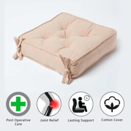 Homescapes Taupe Beige Cotton Dining Chair Booster Cushion - thumbnail 3