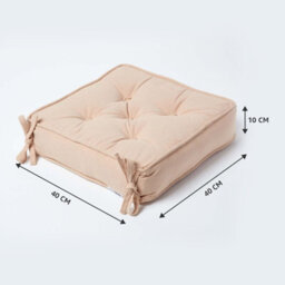 Homescapes Taupe Beige Cotton Dining Chair Booster Cushion - thumbnail 2