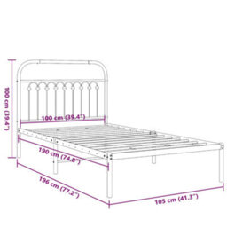 Berkfield Metal Bed Frame Without Mattress With Headboard Black 100X190Cm - thumbnail 8