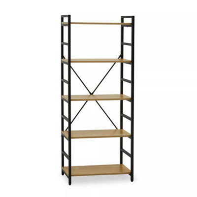 Orsina Cross-Pattern Design 5 Tier Light Yellow Shelf Unit,bookcase Shelving With Black Metal Frame,storage Rack - image 1