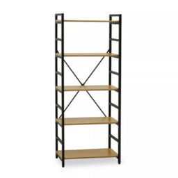 Orsina Cross-Pattern Design 5 Tier Light Yellow Shelf Unit,bookcase Shelving With Black Metal Frame,storage Rack