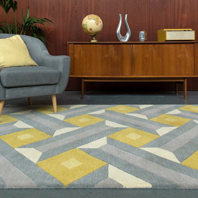 Ochre Grey Handmade Luxurious Modern Wool Soft Handmade Easy To Clean Bedroom Dining Room Living Room Rug -120Cm X 170Cm - image 1