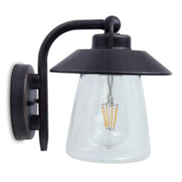 Britalia Br5264201213 Matt Black Rust & Clear Glass Outdoor Vintage Swan Neck Down Lantern Wall Light Ip44