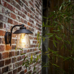 Britalia Br5264201213 Matt Black Rust & Clear Glass Outdoor Vintage Swan Neck Down Lantern Wall Light Ip44 - thumbnail 4