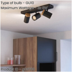 Loops Stylish Black And Brown Triple Led Bathroom Ceiling Spotlight For Modern Homes - thumbnail 2