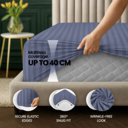 Aspire Homeware Washed Blue Stripe Fitted Sheet 40Cm Extra Deep-100%microfiber Fitted Bed Sheets Super King (L)200Cmx(W)180Cm - thumbnail 2