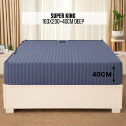 Aspire Homeware Washed Blue Stripe Fitted Sheet 40Cm Extra Deep-100%microfiber Fitted Bed Sheets Super King (L)200Cmx(W)180Cm - thumbnail 6