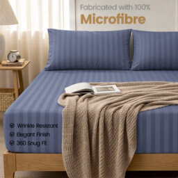 Aspire Homeware Washed Blue Stripe Fitted Sheet 40Cm Extra Deep-100%microfiber Fitted Bed Sheets Super King (L)200Cmx(W)180Cm - thumbnail 7